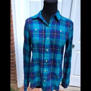 SO Teal Flannel Plaid Button Down Shirt